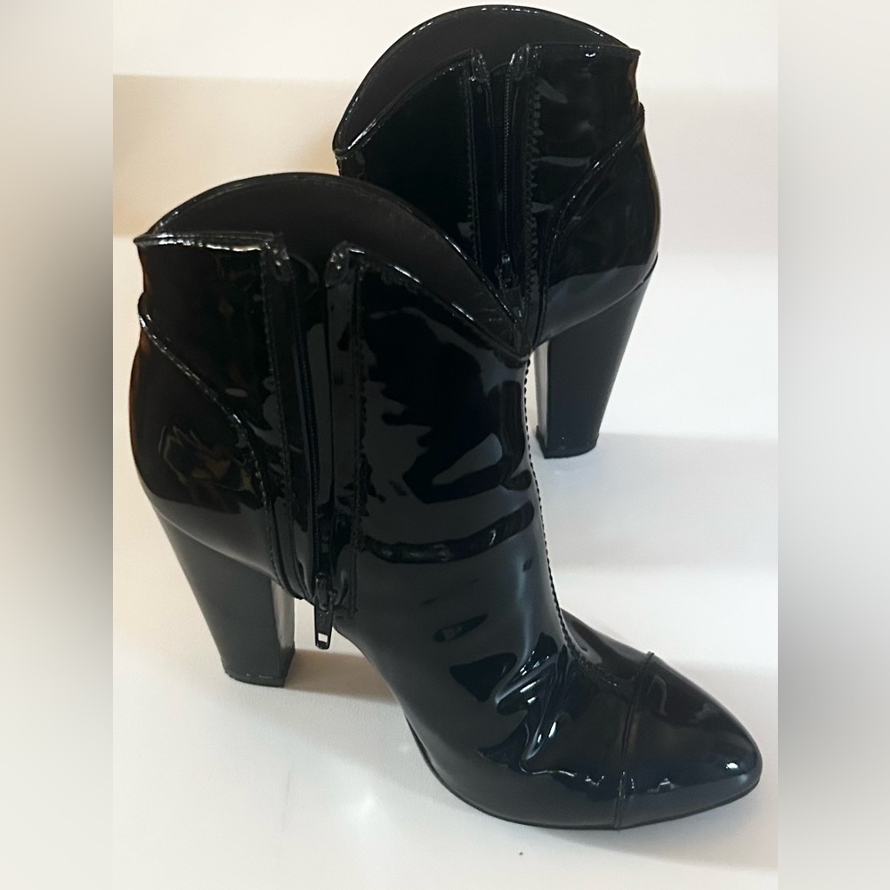 Burberry Black Patten Leather Heeled Ankle Boots